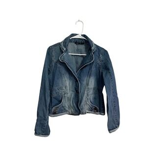 Madrid Womens Blue Denim Blazer Jacket Medium Wash Cotton Size S 2 Button Front
